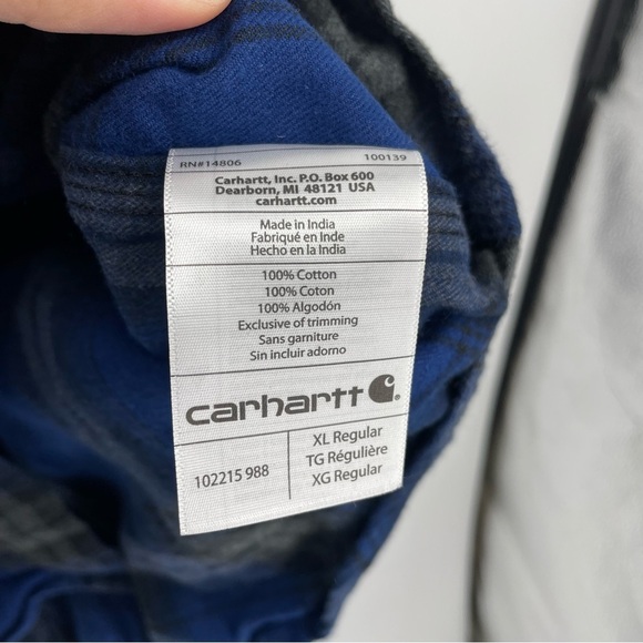 CARHARTT Shirt Mens XL 102215 988 Hubbard Plaid Long Sleeve Durable Canvas blue - Picture 3 of 7